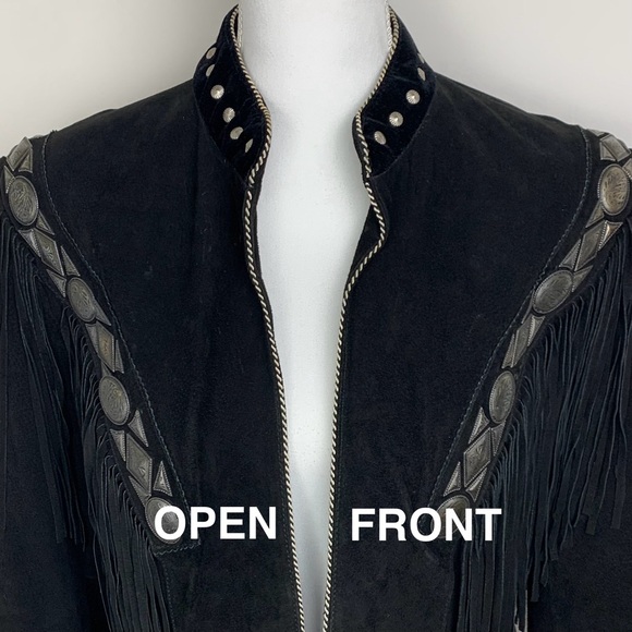 Vintage Pioneer Wear Women L Suede Leather Jacket Concho Fringe Studded Western - Picture 2 of 16